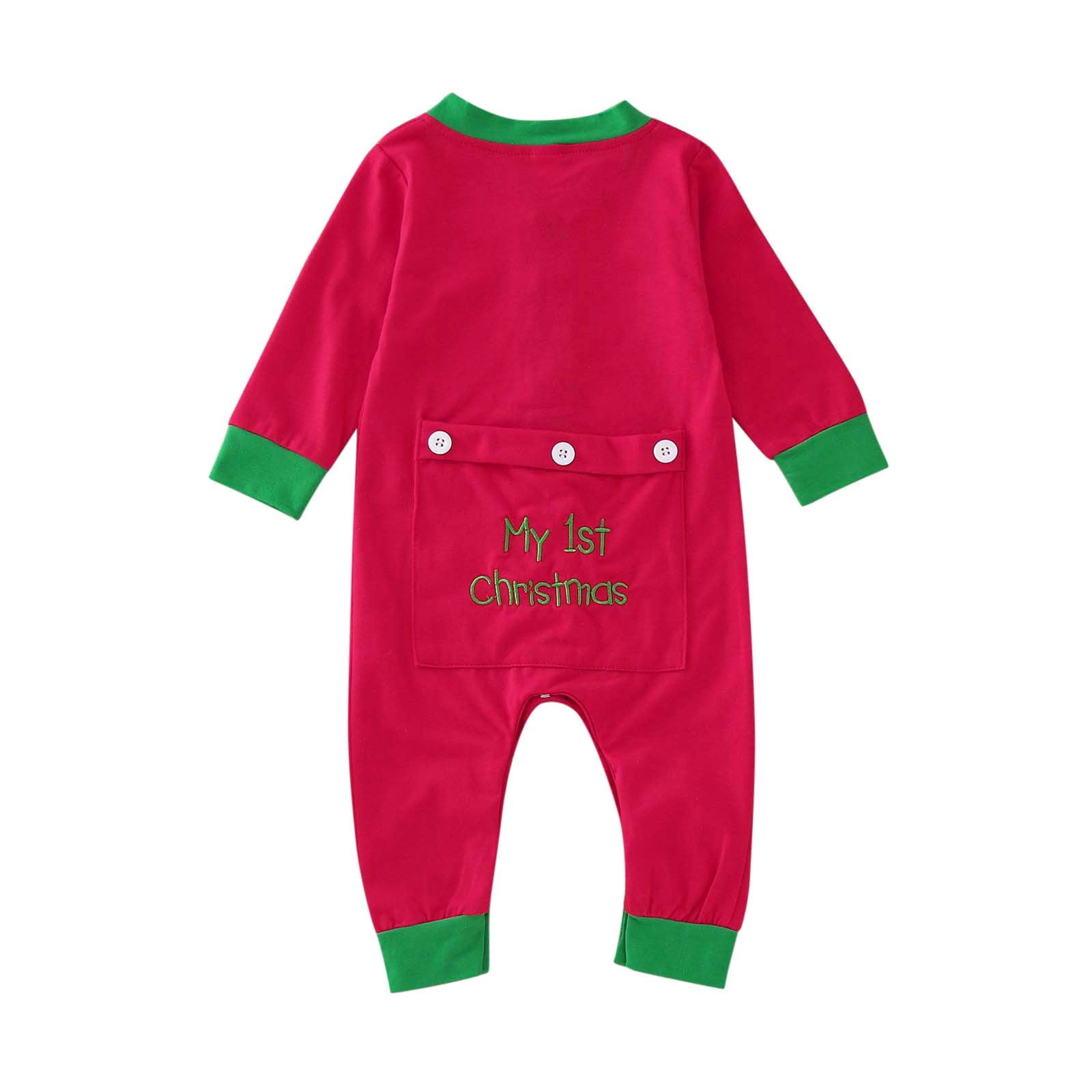 My First Christmas Baby Boy Girl Outfit Letter Print Long Sleeve Button Romper Jumpsuit Brother