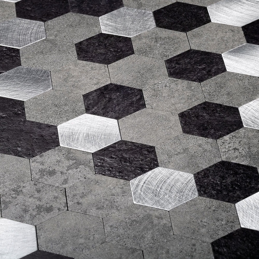 10 pack Silver Grey Hexagon Mix 11.25 in. x 11.25 in. Honed Peel and Stick Backsplash Tile for Kitchen and Bathroom(8.79 sq. ft. / Case)