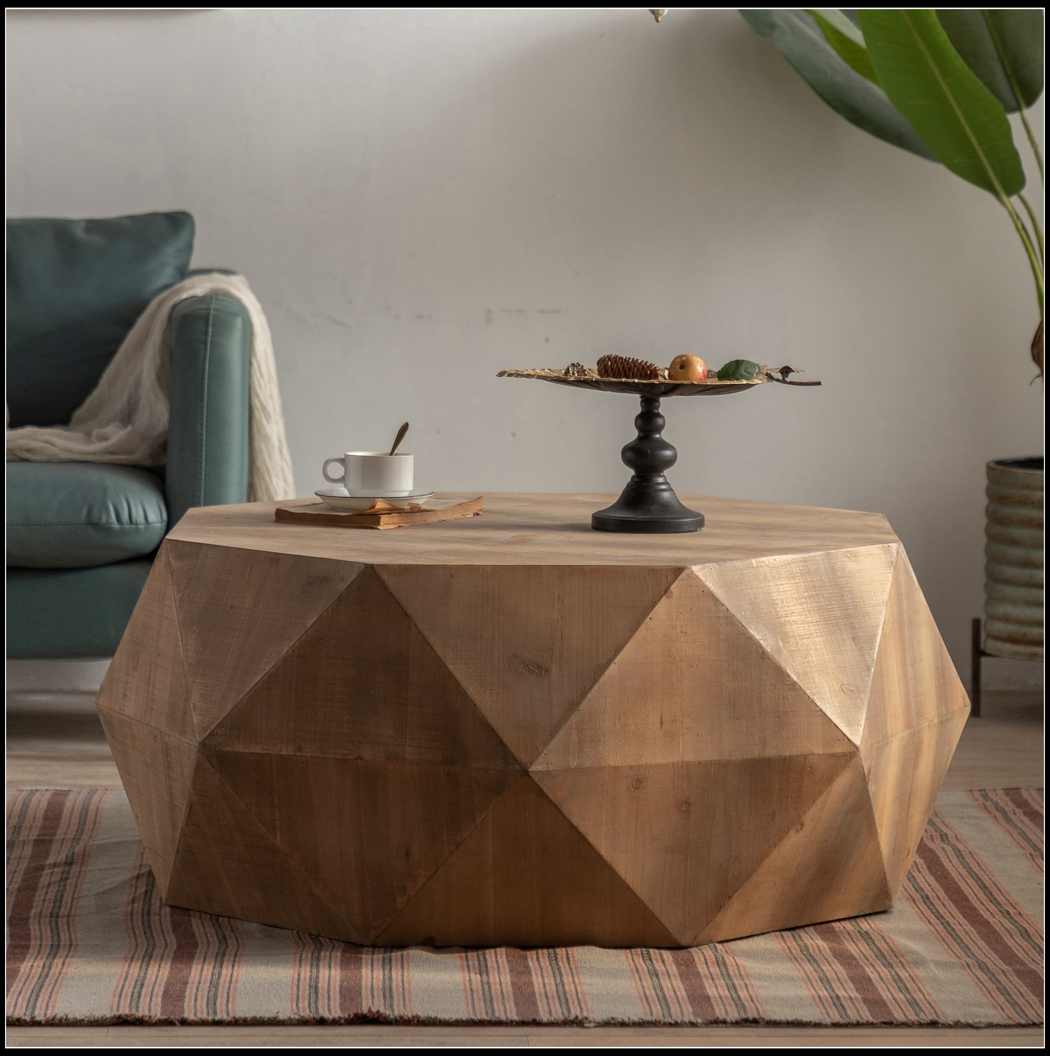 38"Three-dimensional Embossed Pattern Design American Retro Style Coffee Table