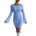 thumbnail image 1 of Vestido sexy sin espalda de color liso para mujer: mangas acampanadas, tejido de poliéster, ajuste ceñido, ideal para fiestas y discotecas, 1 of 6