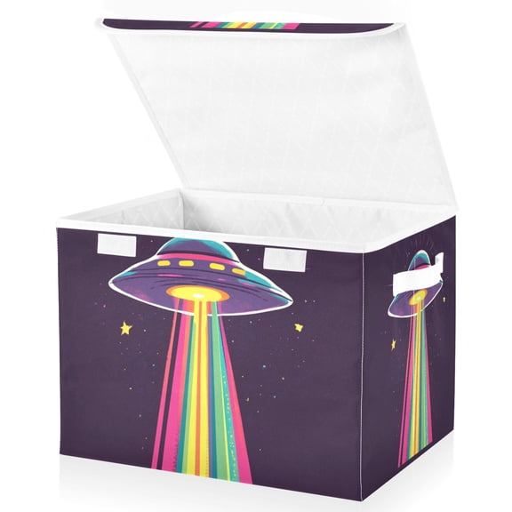Yayeee Collapsible Storage Bin with Lid Fabric Closet Decorative Basket with Handles, Colorful UFO