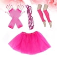 thumbnail image 3 of KAKOWELY Pendientes de neón con encaje de los 80, guantes de red sin dedos, falda tutú con cuentas y mangas para fiesta de los 80 (rosa), 3 of 4