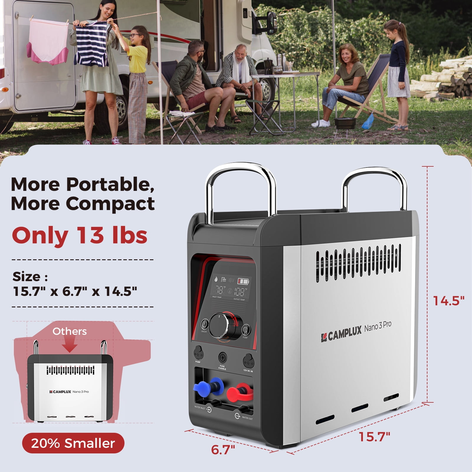 CAMPLUX Nano 3 Pro Portable Propane Tankless Water Heater with 4,000 mAh Lithium-ion Battery