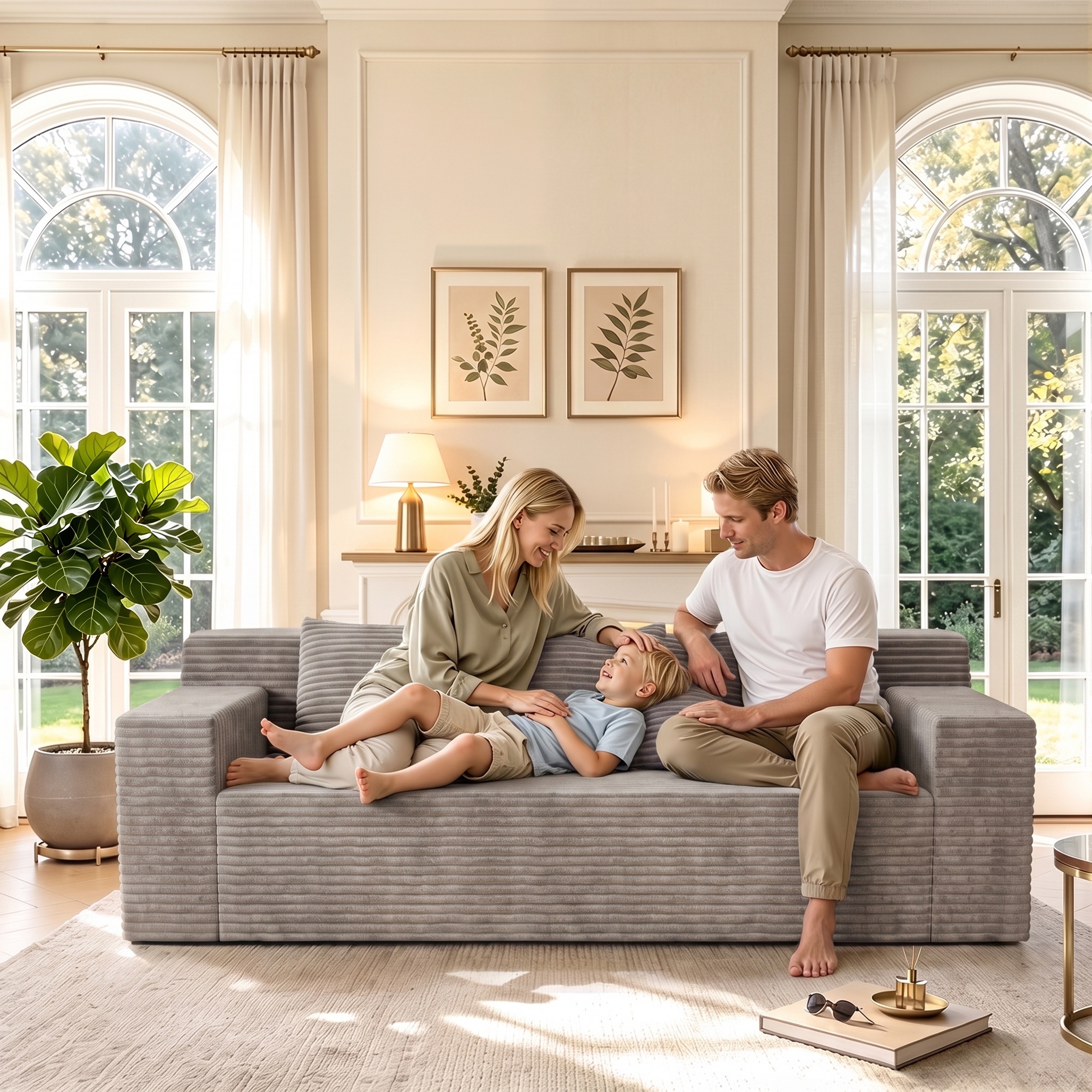 HSUNNS 71" 3 Setaser Sofa, Comfy Extra Deep Seat 3 Seater Couch for Living Room with Soft Upholstered and Side Pockets, Free 3 Pillows, No Assembly Required, Grey