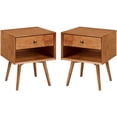 thumbnail image 1 of Walker Edison Table de Chevet en Bois de Pin Massif de Style Mid-Century 2 Pcs Caramel, 1 of 5