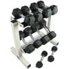 Rubber Coated Hex Dumbbell Weights Training Set w/ Rack 5 - 25 lb Titan Fitness