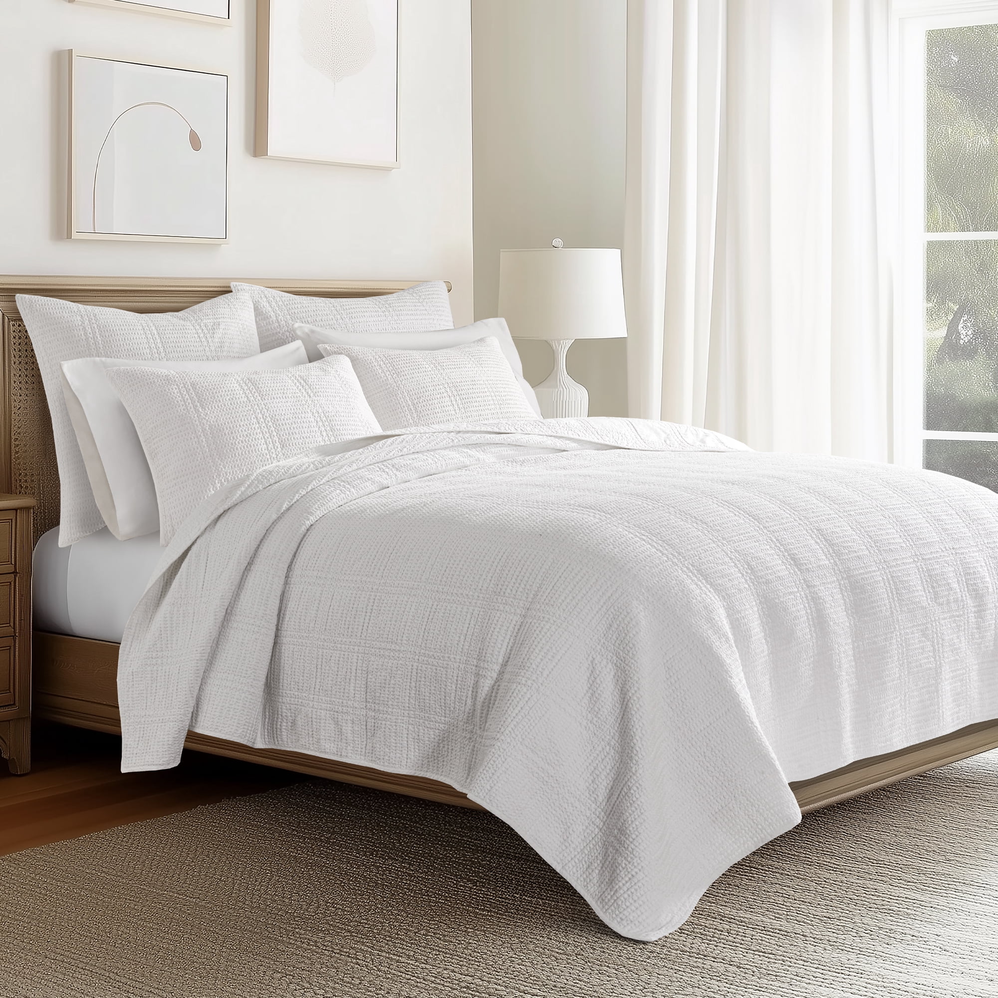 Levtex Home - Cloud Waffle Quilt Set - Full/Queen Quilt and Two Standard Shams - Waffle Textured - Bright White - Quilt (88x92in.) and Shams (20x26in.) - Reversible - Cotton