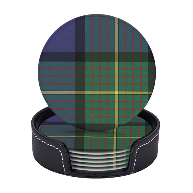 Posavasos de cuero de 6 piezas, posavasos de tartán del clan Muir para bebidas, posavasos para tazas, regalo de inauguración de la casa, ideal para la decoración del hogar