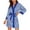 Blue, variant on Women's Loose Bathrobe Long Sleeve V Neck Thin Striped Cropped Robe Black L
