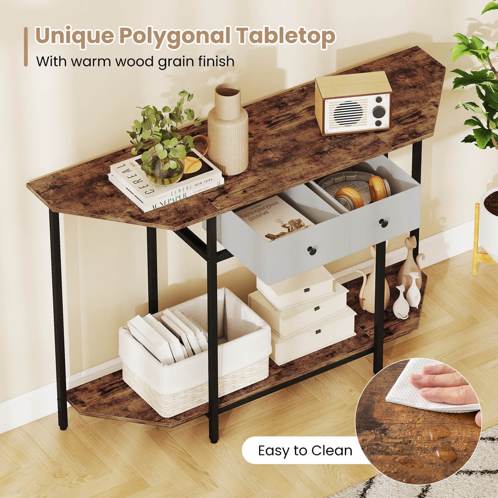 Costway 51" Console Table with 2 Drawers Open Storage Shelf 2-Tier Entryway Table