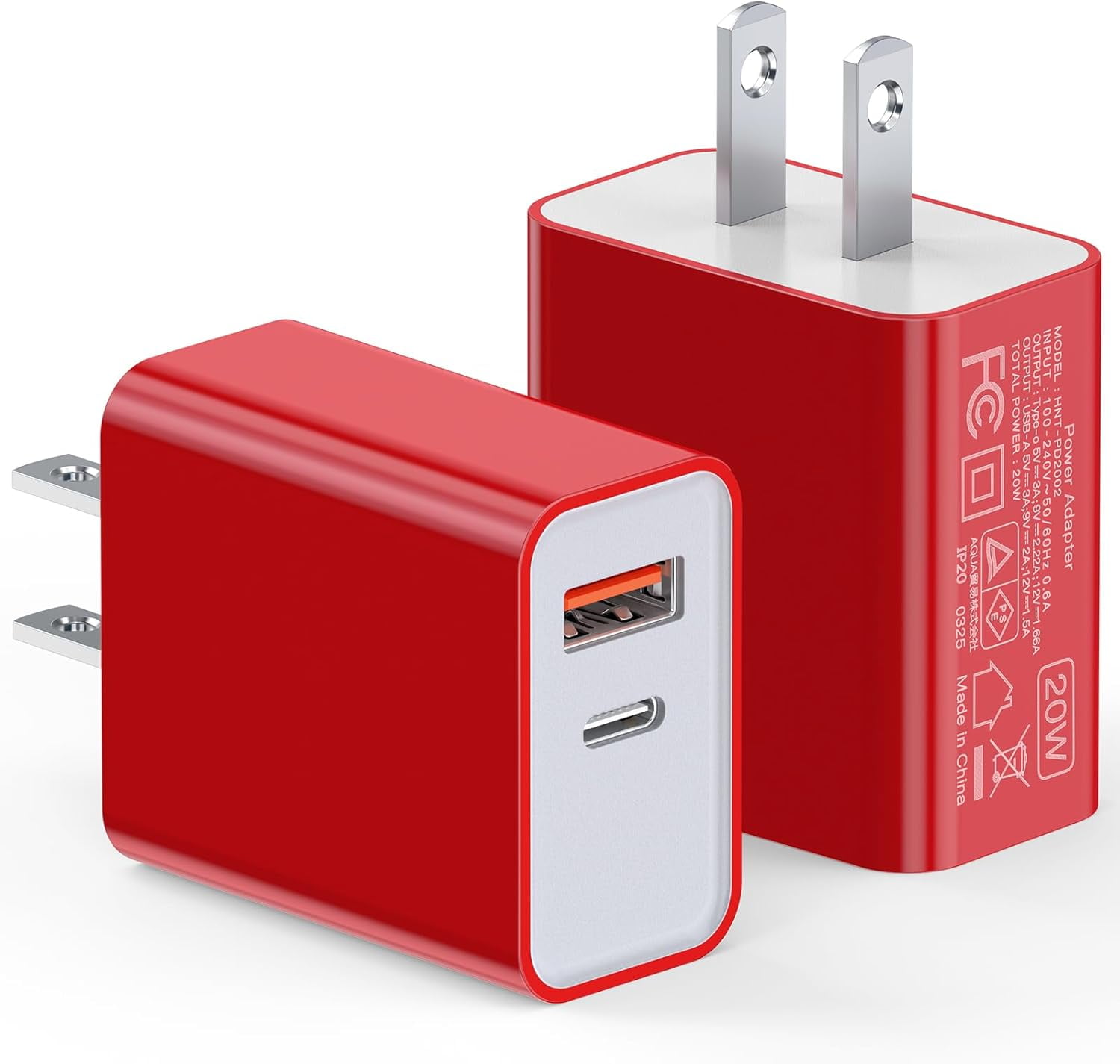RGHJAR-2Pieces USB C Wall Charging Block, 20W 2Port Fast USBC PD3.0 Power Adapter Type C Charger Brick Cube Plug for iPhone 13 14 15 16 17 Pro Max Mini 11 XS X 8, iPad, Samsung, Google, Tablet, Andro