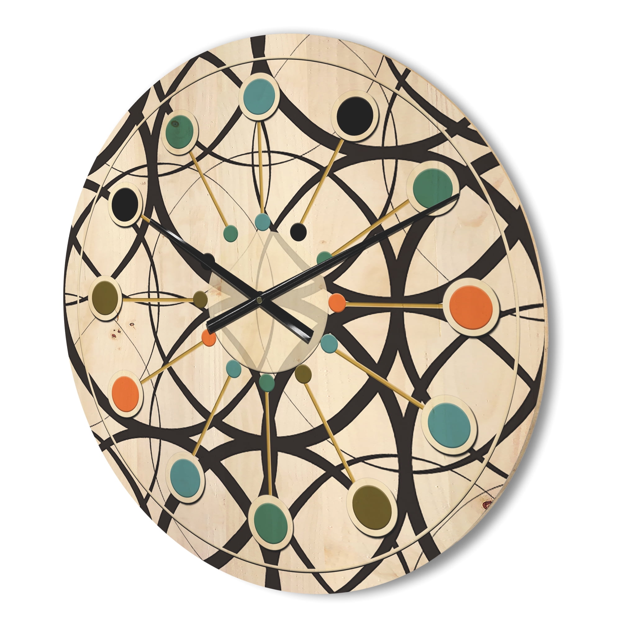 Designart 'Black and White Geometric Pattern I' Mid-Century Modern Wood Wall Clock
