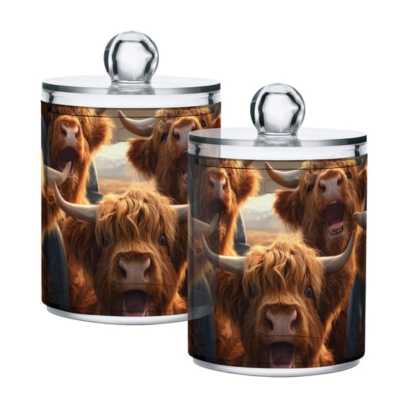 Highland Cows Driving Translucent Plastic Cans Storage Canisters with Lid Set of 2