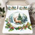 thumbnail image 2 of Feelyou Magic Reindeer Moose Queen Sheet Sets for Teens, Winter Christmas Animal Flat Sheet, Retro Xmas Flower Queen Fitted Sheet, Breathable Home Decor, 4-Piece, 2 of 7
