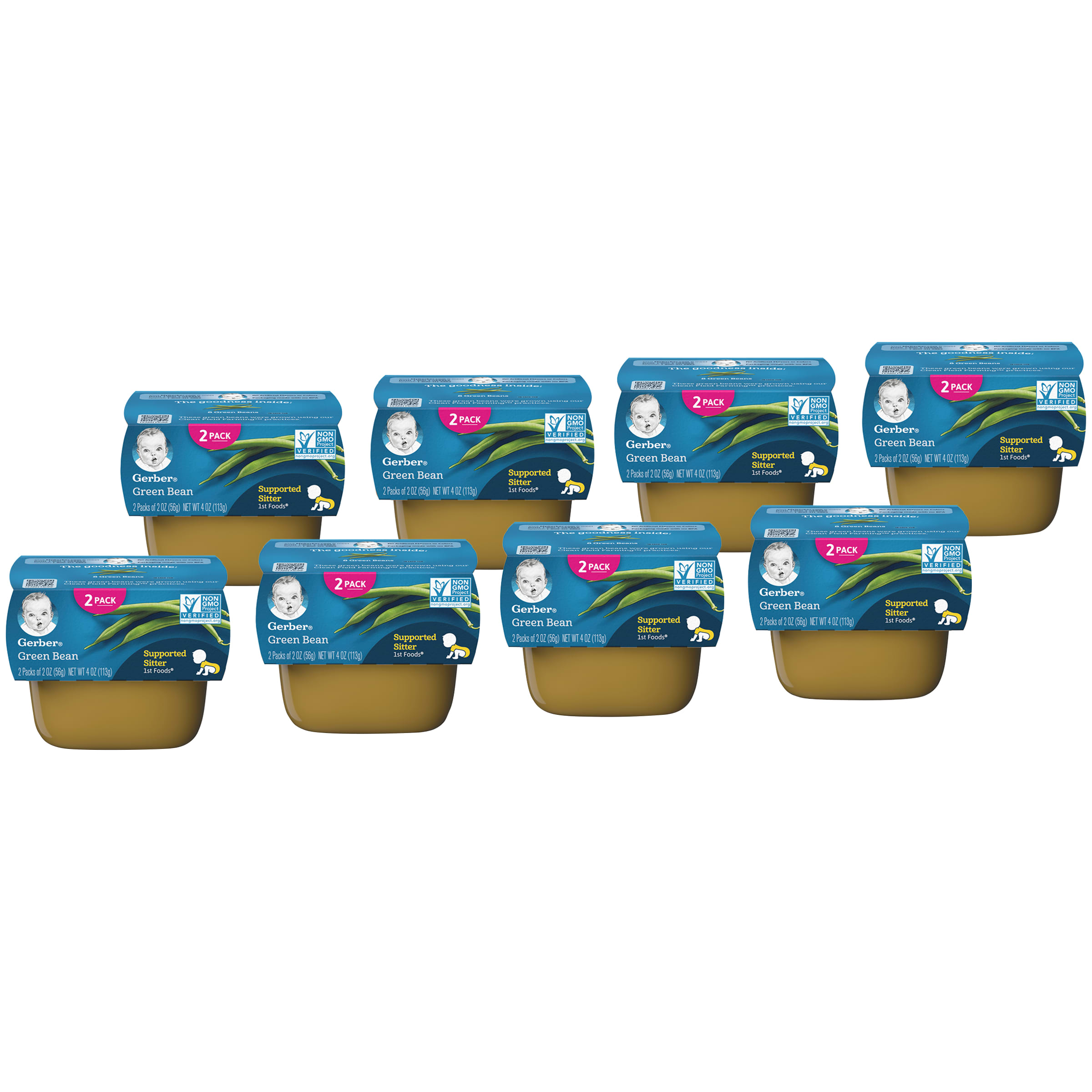 Gerber 1st Foods Green Bean Baby Food, 2 oz Tubs, 8 Count (Pack of 16