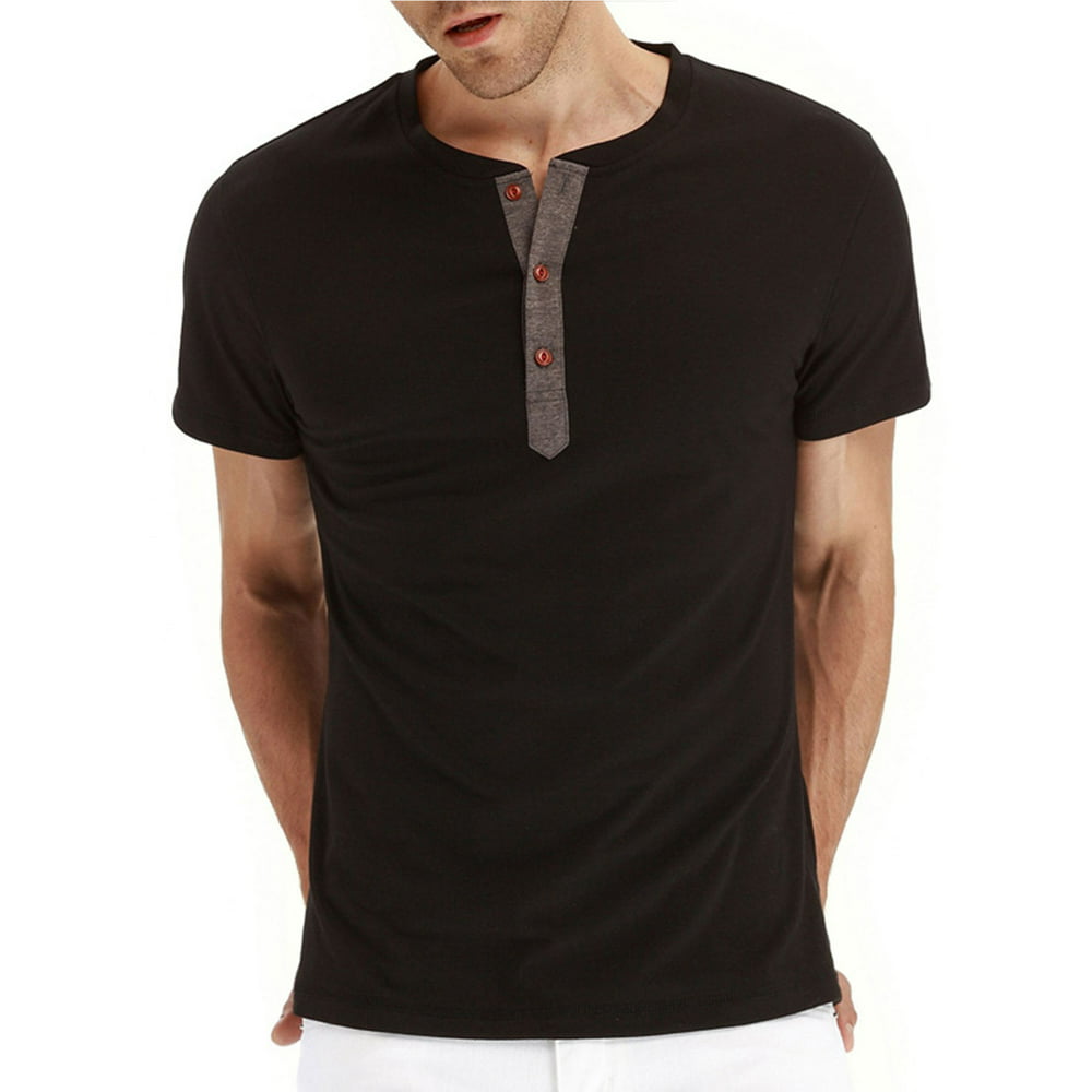 UKAP - Men's Henley Shirts Buttons Short Sleeve Casual Tops Slim Fit T ...