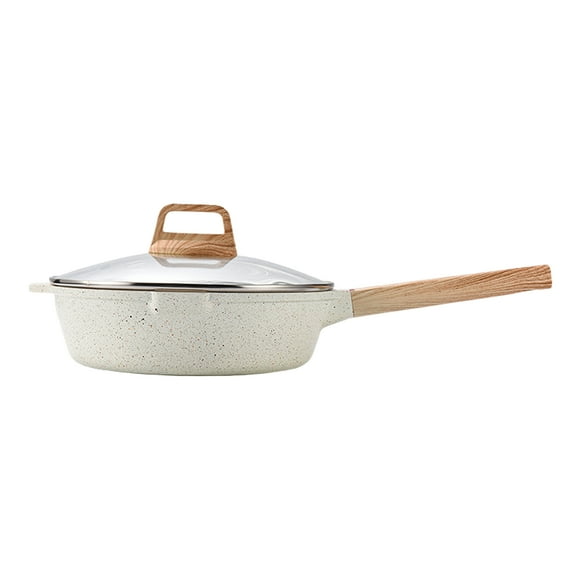 Yeacher Induction Fry Pan Skillet Maifan Stone Non-stick Egg Roll Pan 10 Inch Frying Pan With Lid Wood Handle Omelette Pan for Baby Kids Food Cooking