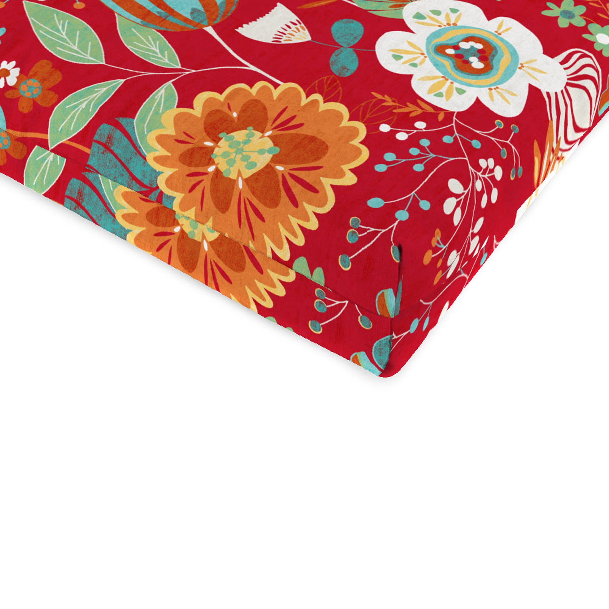 Jordan Manufacturing 44" x 22" Avianna Saxony Red Floral Rectangular Outdoor Chair Cushion with Ties and Hanger Loop