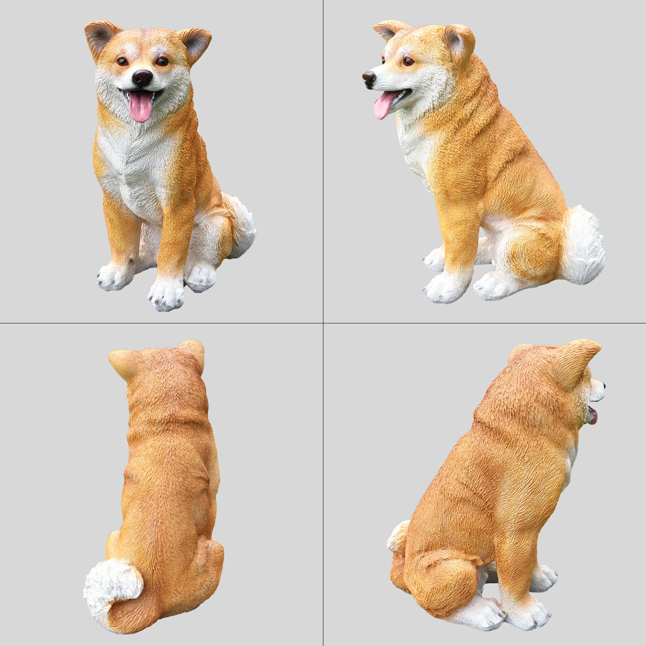 Noble House Lifelike Sitting Shiba Inu Statue, Realistic Resin Animal Figurine for Outdoor Garden Decor, Brown White