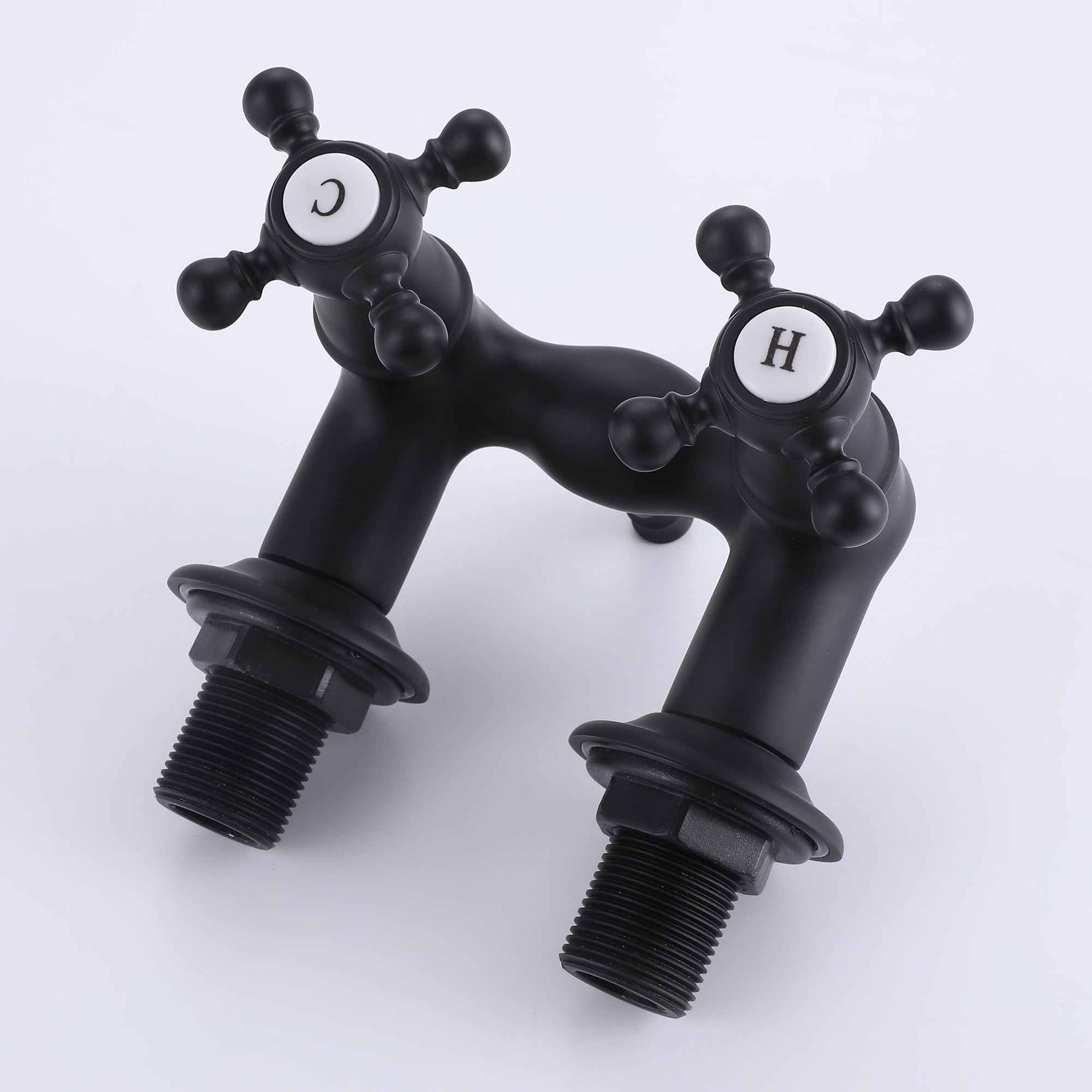 SUMERAIN Vintage Leg Tub Filler 3-3/8-Inch Center Wall Mount Tub Faucet, Cross Handle Matte Black