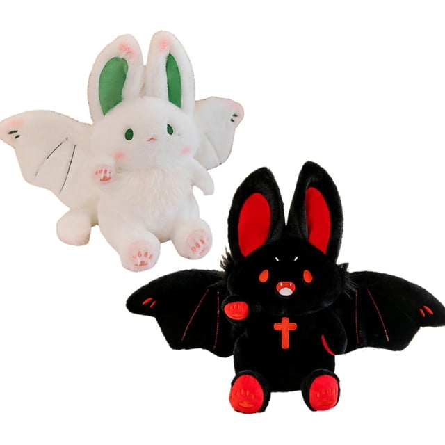 Piezas Peluche de Conejo de murciélago Blanco y Negro, Lindo Conejito de Peluche con ala de murciélago Volr,12 Pulgadas, Regalo para Acción de Gracias (2 Piezas: Conejo Negro y Blanco)