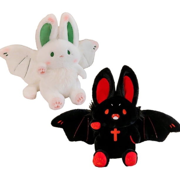 Piezas Peluche de Conejo de murciélago Blanco y Negro, Lindo Conejito de Peluche con ala de murciélago Volr,12 Pulgadas, Regalo para Acción de Gracias (2 Piezas: Conejo Negro y Blanco)