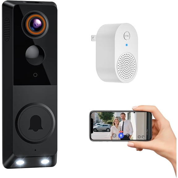 1080p Wireless Wi-Fi Video Doorbell Camera with Doorbell Receiver, Battery Powered, AI Human Detection, Color Night Vision, Two Way Talk, Cloud Storage