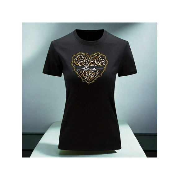 Playera Blusa Con Impresion De Corazon Love Animal Print Color Negro Talla Mediana Marca Emil SaEs