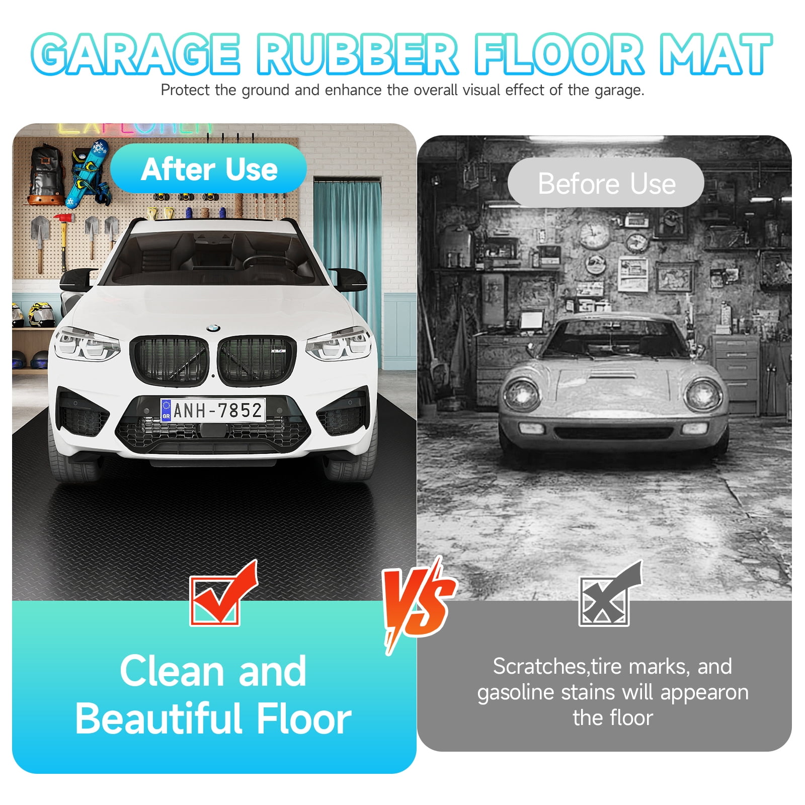7.5 x 28 FT Garage Floor Mat, Thickened Diamond Plate PVC Garage Mats Flooring Roll for Under Car, Garage Car Parking Mats for Compact SUVS, Sports Car