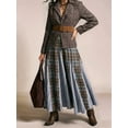 thumbnail image 5 of Women Vintage Plaid Patchwork Maxi Skirt Elastic High Waist Flowy Western Casual Long Skirt Multicolor S, 5 of 10
