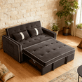 thumbnail image 4 of Convertible Sleeper Sofa with Adjustable Backrest, Side Pocket & Phone Holder, Velvet Black, 4 of 8