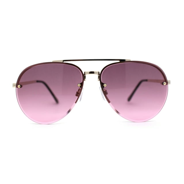 Mens Half Rim Double Bridge Tear Drop Pilot Metal Rim Sunglasses Gold Burgundy