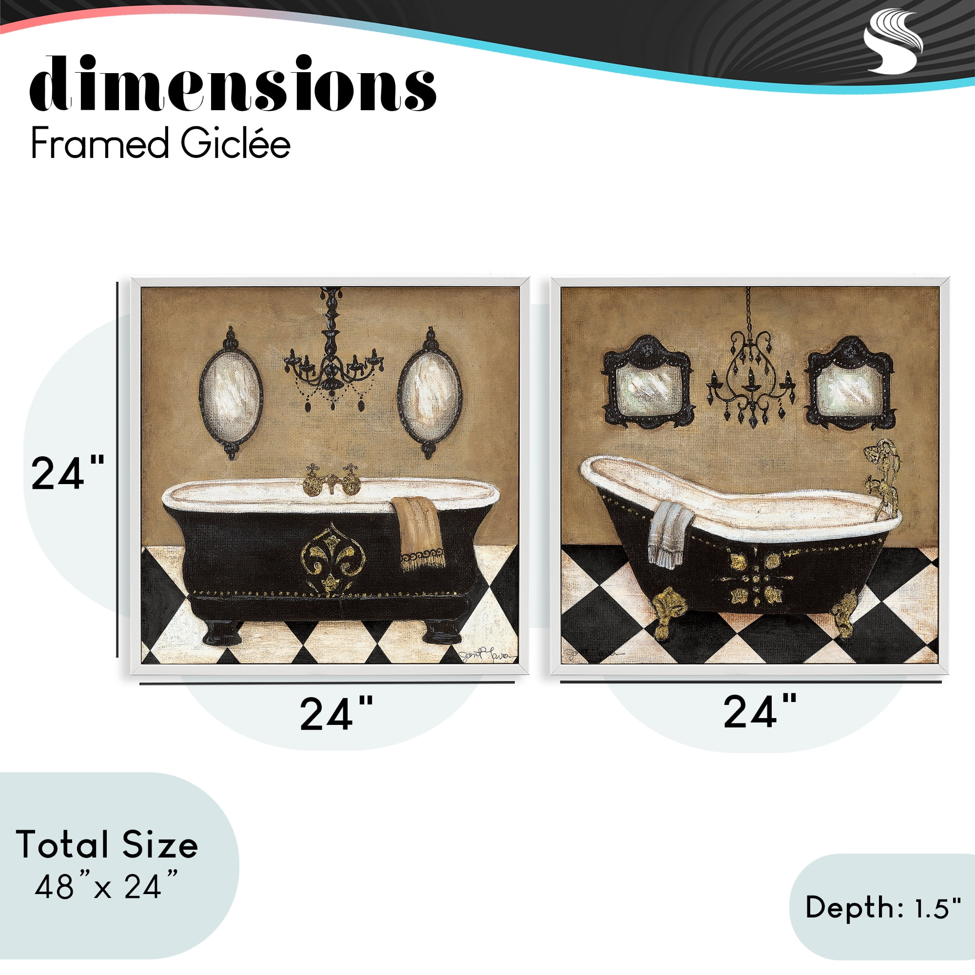 Stupell Industries Elegant Bathroom with Chandeliers 2 Piece White Framed Giclee Art Set, design by Janet Tava