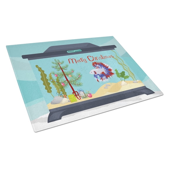 Carolines Treasures CK4522LCB Comb Tail Betta Merry Christmas Glass Cutting Board Large, 12H x 16W, multicolor