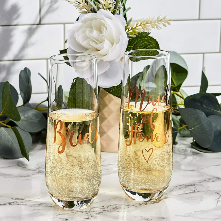 Wedding Day Stemless Champagne Flutes - Set of 2