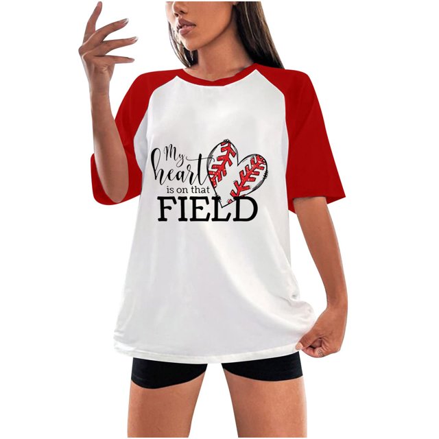 Birdeem Mode Femme Été Col Rond Loisirs Manches Courtes Imprimé Baseball