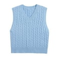 thumbnail image 3 of Ediodpoh Women Loose Knitted Cable Vest Pullover V Neck Vest Large Size Sweater Vest for Women Knit Blue XL, 3 of 5