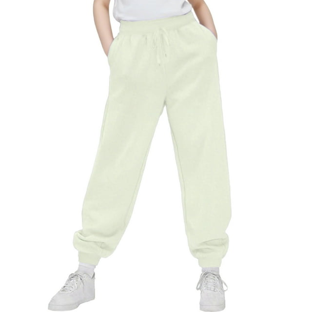 hoksml Girls Sweatpants Solid Color Elastic waist Active Pants Fashionable Casual Tapered Cuffed Elastic Bottom with Pockets