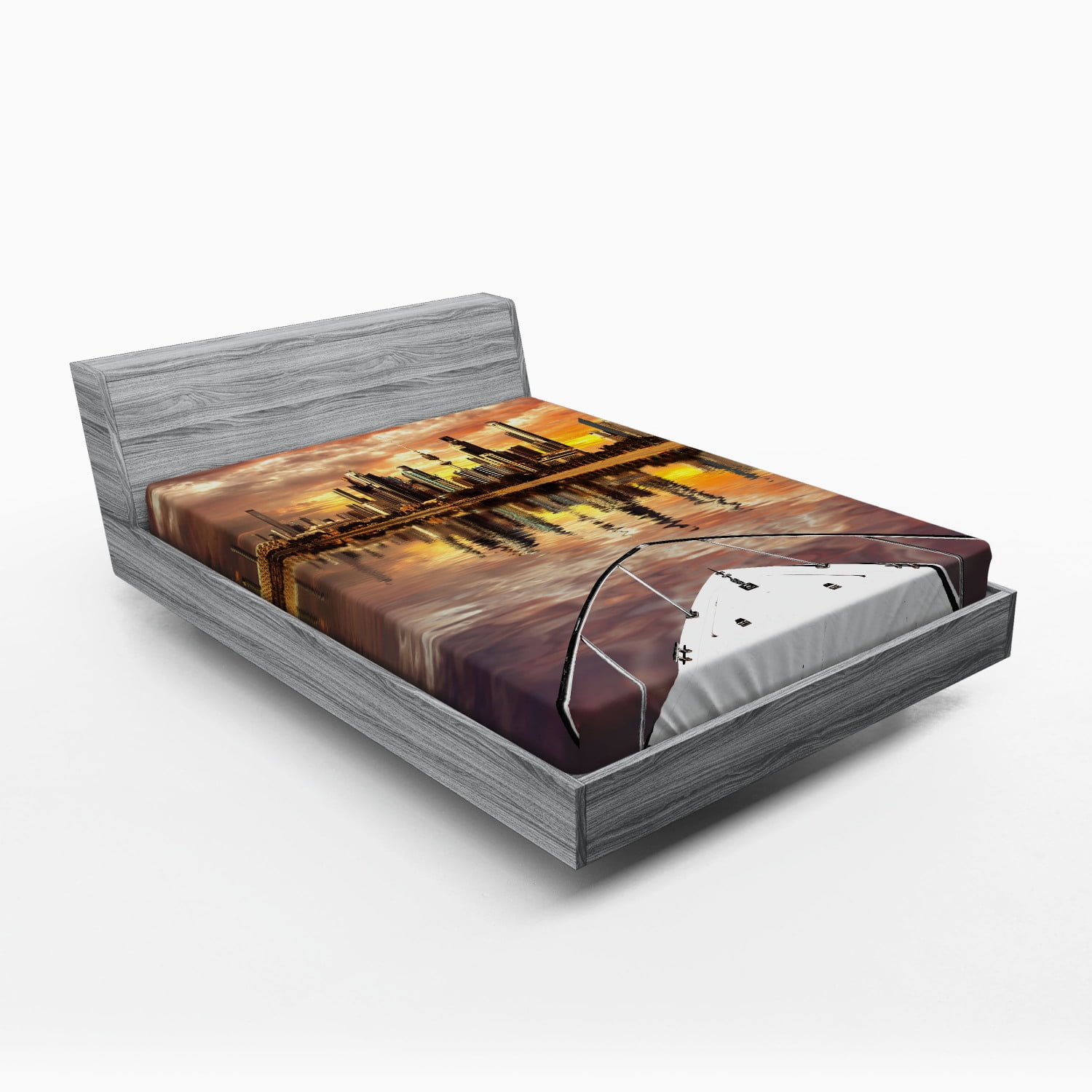 Travel Fitted Sheet, Kuwait City Skyline from Sailboat Majestic Sky