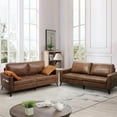 thumbnail image 6 of YODOLLA 79" Loveseat Faux Leather Sofa Apartment Couch 3 Seater Living Room Furniture for Small Rooms& Spaces- Saddle Brown, 6 of 9