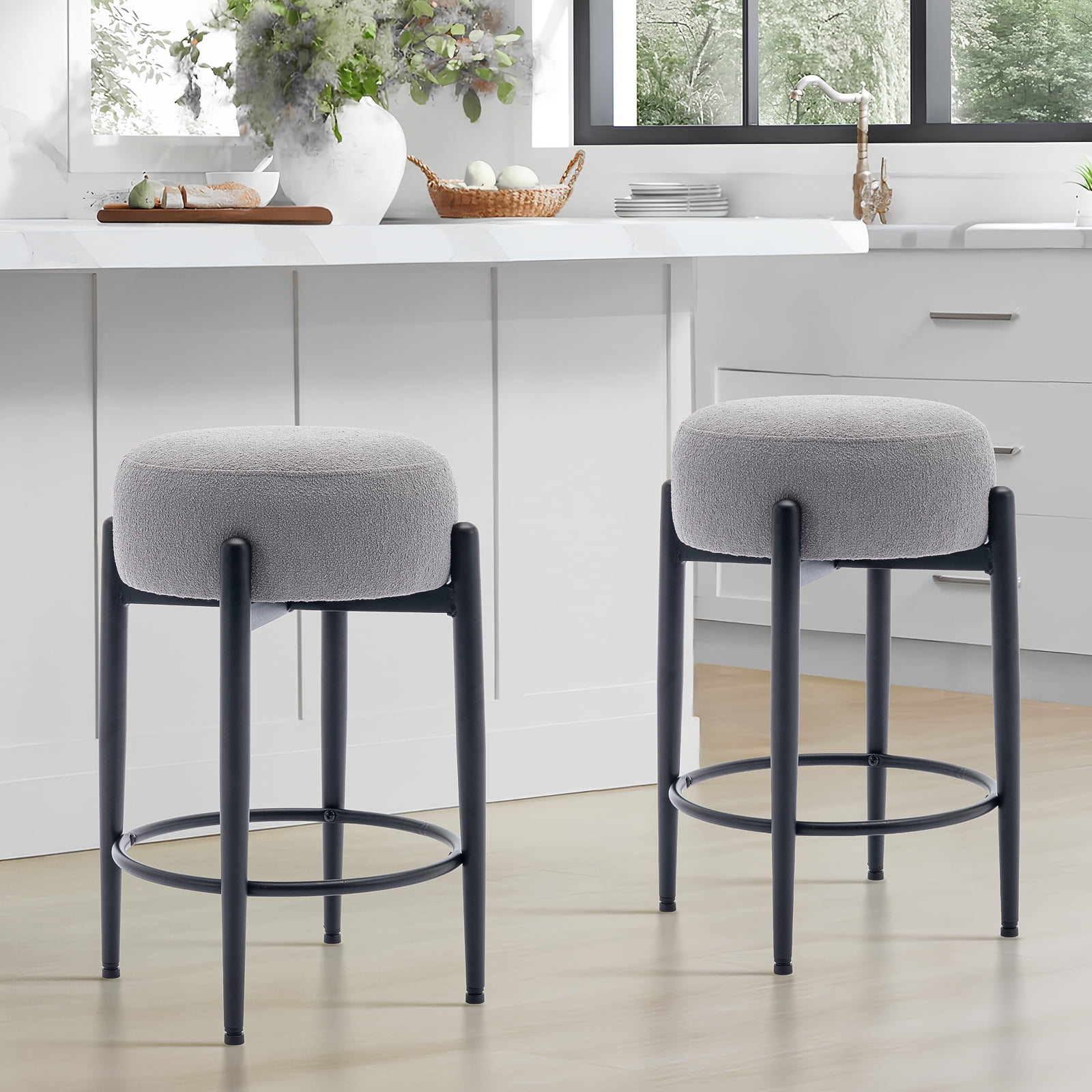 MALOL Bar Stools Set of 2, 24'' Counter Stool with Stable Metal