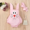 thumbnail image 2 of Wxolcjlv Baby Girls Romper Easter 3D Rabbit Print Ruffle Backless Sleeveless Onesie Cute Casual Triangle Bodysuit With Bowknot Headband,6-9M, 2 of 6