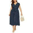 thumbnail image 3 of DYMADE Women's Plus Size Polka Dot Short Sleeve Belt Breathable Summer Plus Dresses, 3 of 5