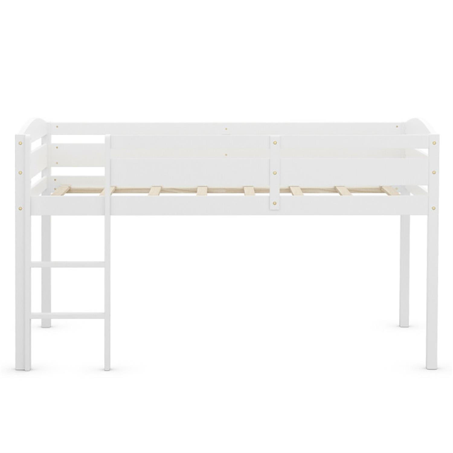 Demi Bonn Loft Bed Twin Size, Solid Wood Low Loft Bed with Guard Rail and Ladder, Modern Wooden Loft Bunk Bed Frame, White