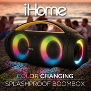 iHome Bluetooth Speaker Boombox with FM Radio, Color Changing Lights and Remote Control