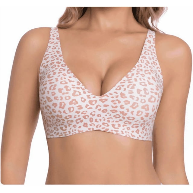Sujetador push-up sin costuras Zeriluna, sujetador invisible sin aros,Leopardo rosa talla XL
