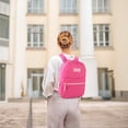 thumbnail image 6 of Classic Solid Color 17 Inch Backpack with Front Zipper Accessory Pocket, Dual Zipper Closure & Padded Shoulder Straps for Work, Office, Gym, Sports, Travel, Commute & Recreation in Pink, 6 of 7