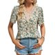 thumbnail image 1 of Blusa de encaje con cuello en V, blusa de guipur de corte informal de gasa de manga corta estampada, Top para mujer, citas, fondo amarillo, verde, floral, XXL, 1 of 6