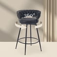 thumbnail image 2 of 28inch Bar Stools Set of 3, Counter Height Bar Stools, 360°Swivel Suede Fabric Stool Chairs with Woven Back and Footrest for Kitchen Island, Cafe, Pub, Bar Counter, 2 of 8