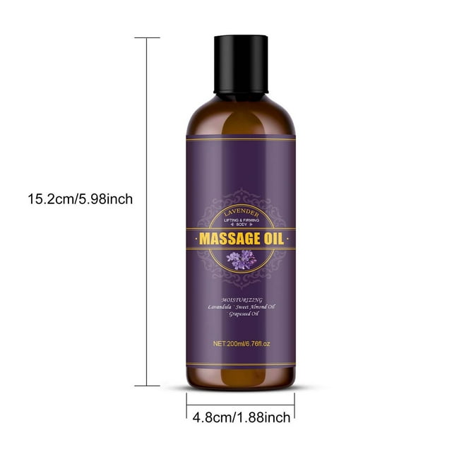 Aceite esencial de lavanda para masaje corporal. Masaje reafirmante, hidratante y con efecto lifting. Con lavanda, aceite de almendras dulces y aceite de semilla de uva. 200 ml.